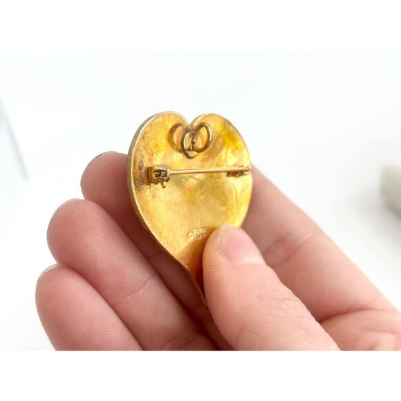 MMA (Modern Museum of Art) Cloissone 1985 Gold T Heart Vintage Brooch Pendant - Picture 6 of 10
